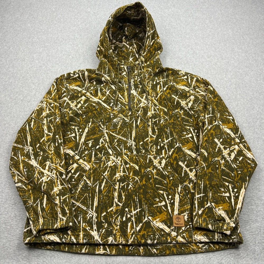 Timberland Hoodie Men's Large Green Camo Corduroy 1/4 Zip Anorak Jacket TB0A6XCT